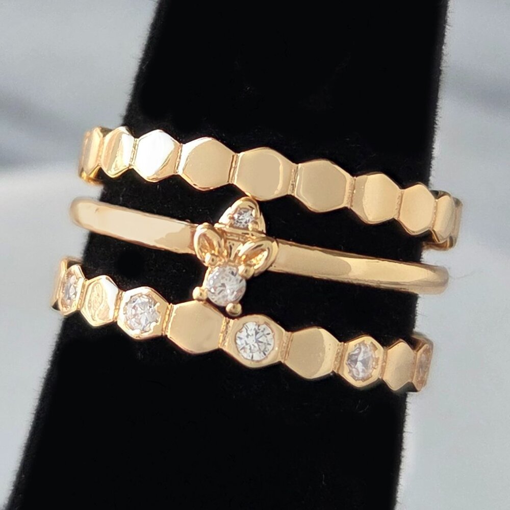 Dainty Gold Bee Honeycomb Boho 3-ring set, Charmed Aroma Wanderlust Collection